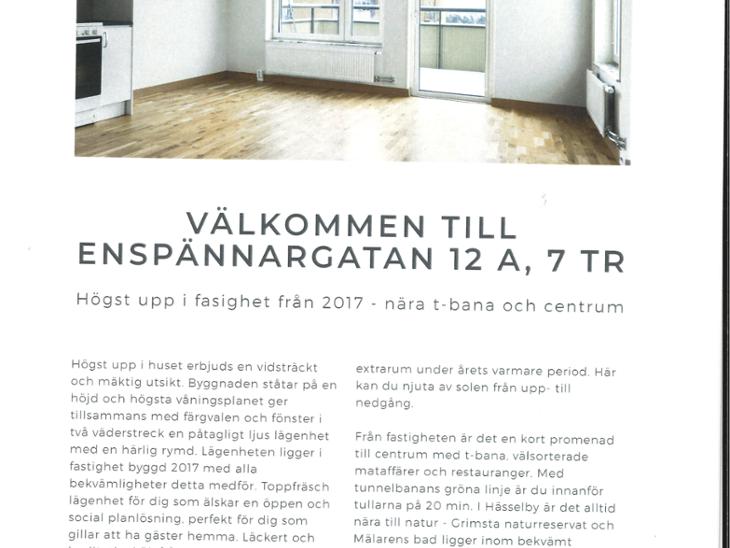 Bostad Enspännargatan Stockholm